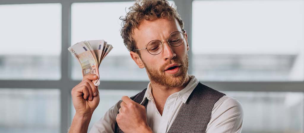 money, euros, man, thinking man